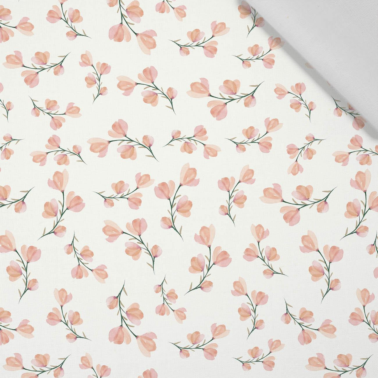 PINK FLOWERS PAT. 4 / white - Cotton woven fabric