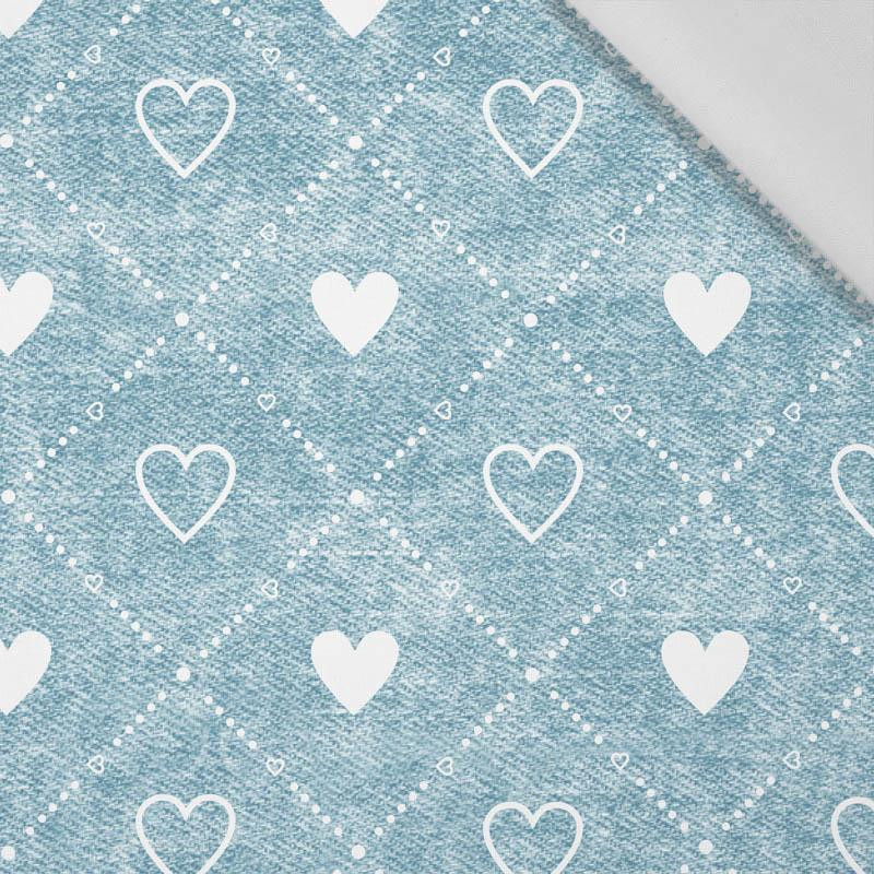 HEARTS AND RHOMBUSES / vinage look jeans (sea blue) - Cotton woven fabric