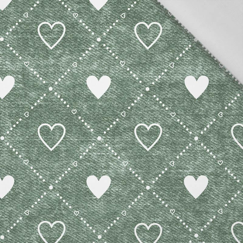 HEARTS AND RHOMBUSES / vinage look jeans (bottle green) - Cotton woven fabric