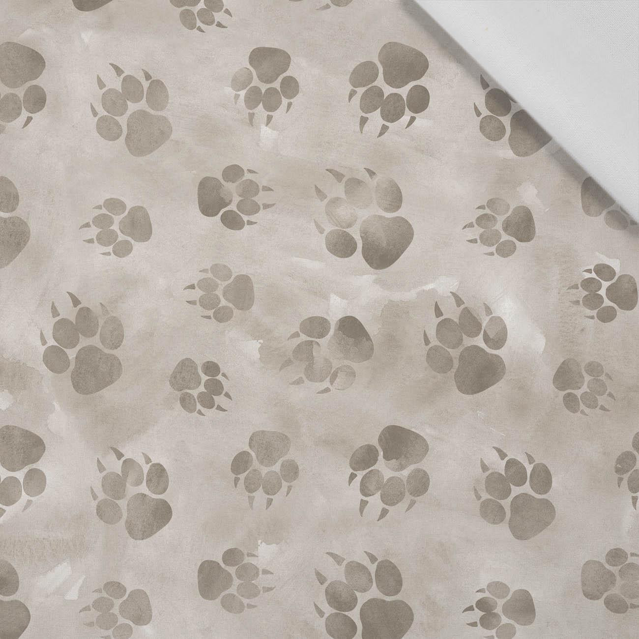 PAW PRINTS / BEIGE (SNOW LEOPARDS) - Cotton woven fabric