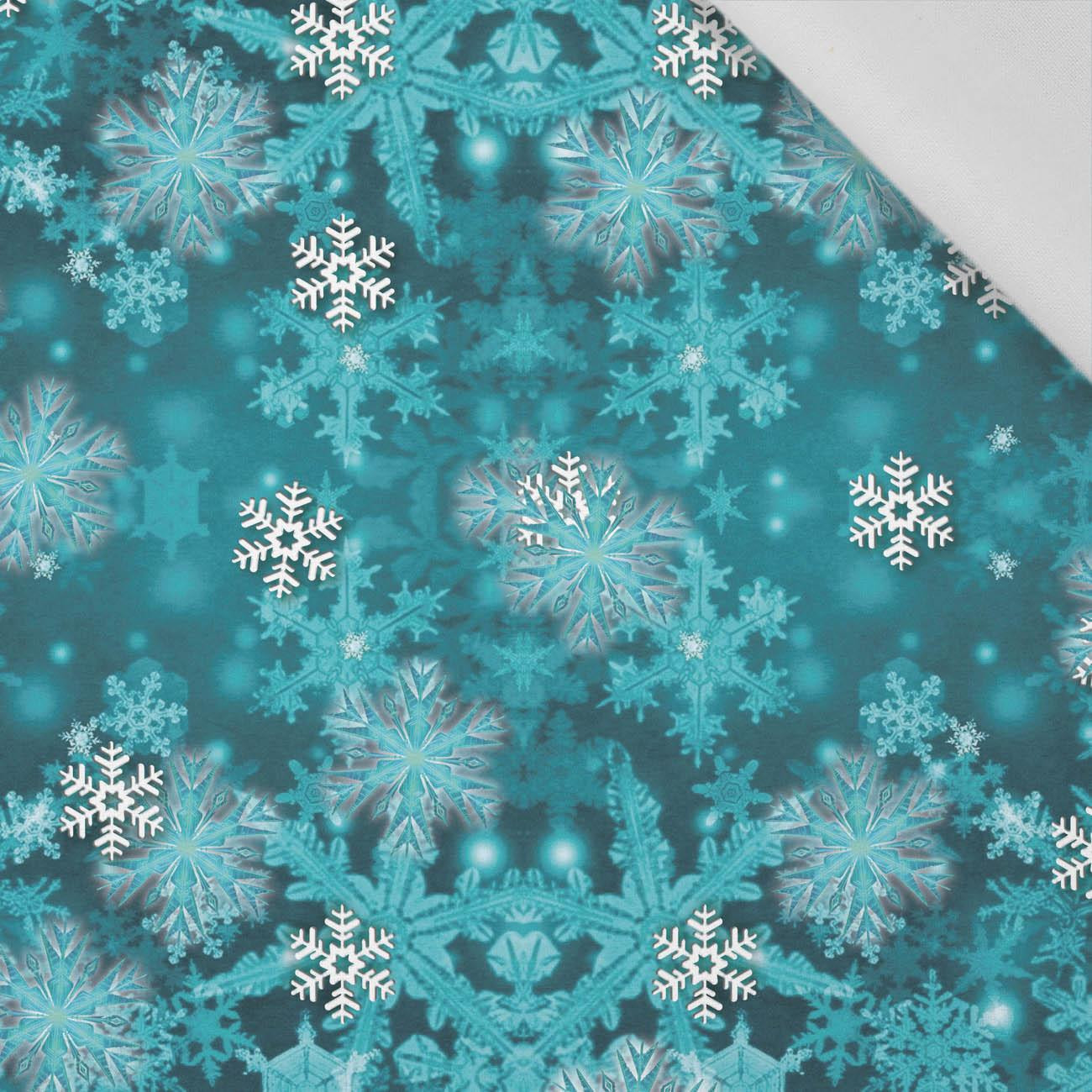 TURQUOISE SNOWFLAKES (PENGUINS) - Cotton woven fabric