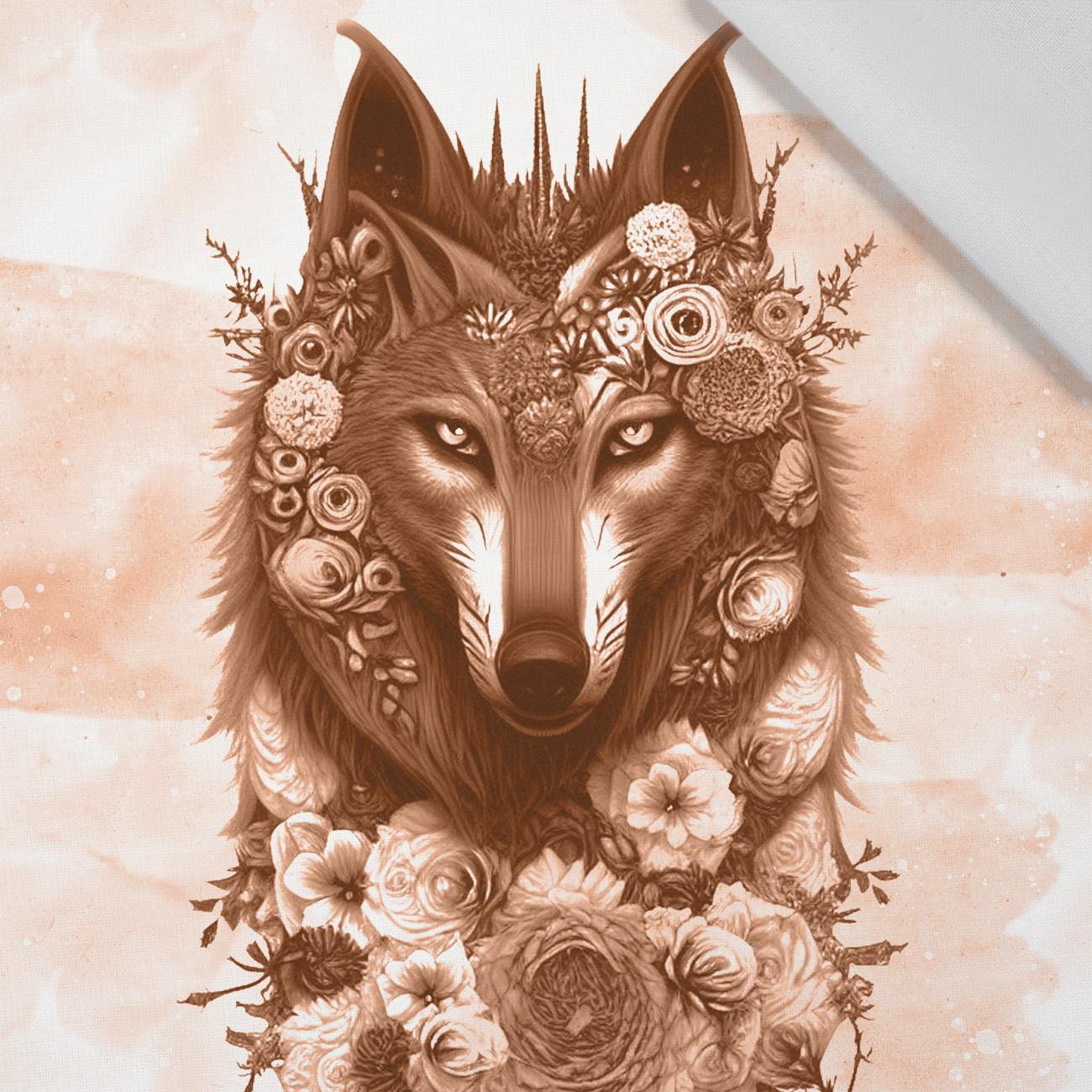 FANTASY WOLF / peach fuzz - panel (60cm x 50cm) Cotton woven fabric