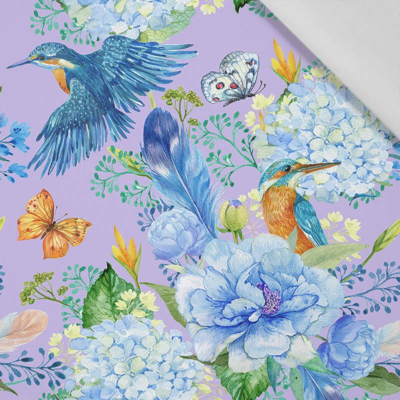 KINGFISHERS AND LILACS (KINGFISHERS IN THE MEADOW) / lilac - Cotton woven fabric