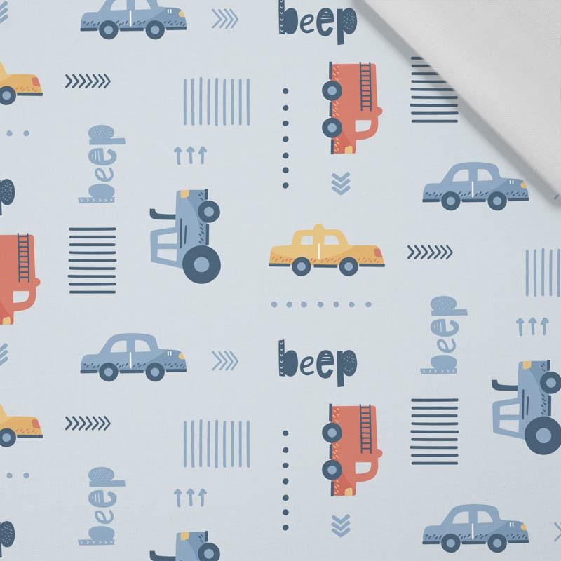 VEHICLES (BEEP) / light blue (ADVENTURE BEGINS) - Cotton woven fabric