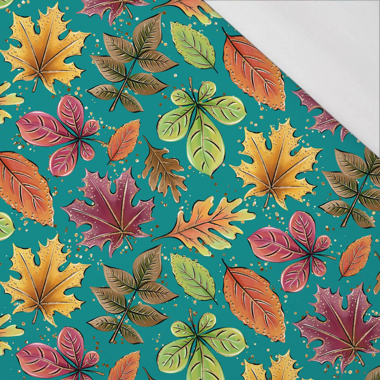 COLORFUL LEAVES MIX / emerald (GLITTER AUTUMN) - single jersey with elastane 