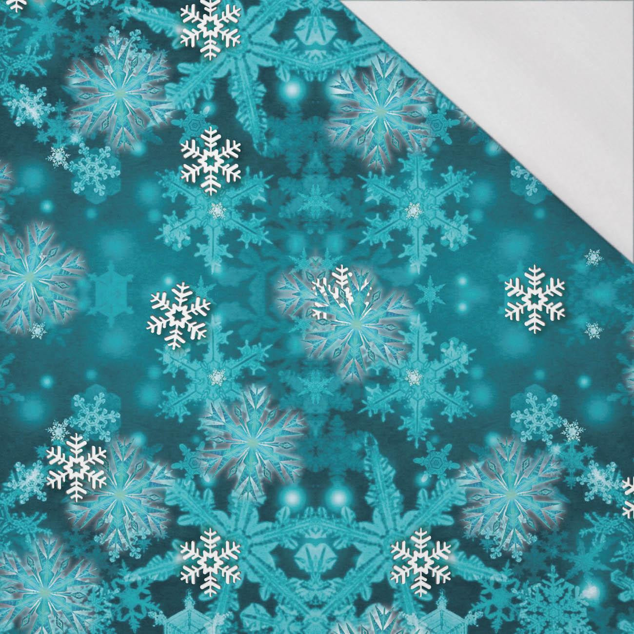 TURQUOISE SNOWFLAKES (PENGUINS) - single jersey with elastane 