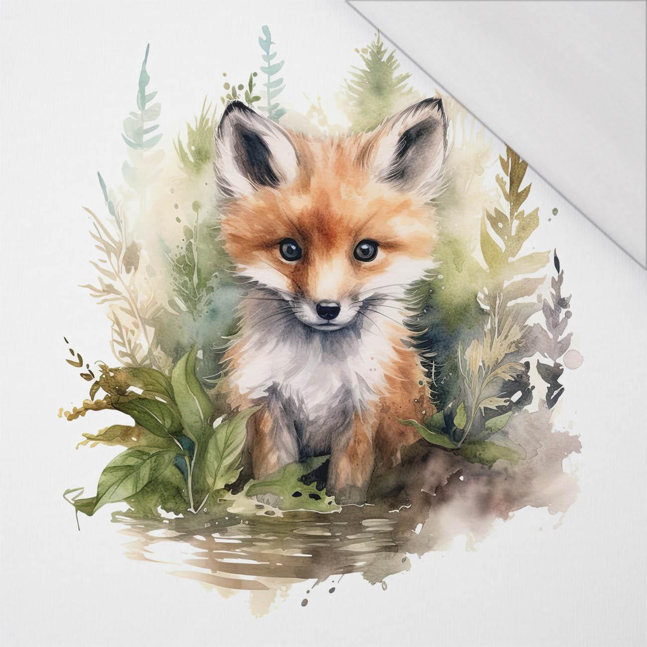 WATERCOLOR FOX - panel (75cm x 80cm) SINGLE JERSEY PANEL