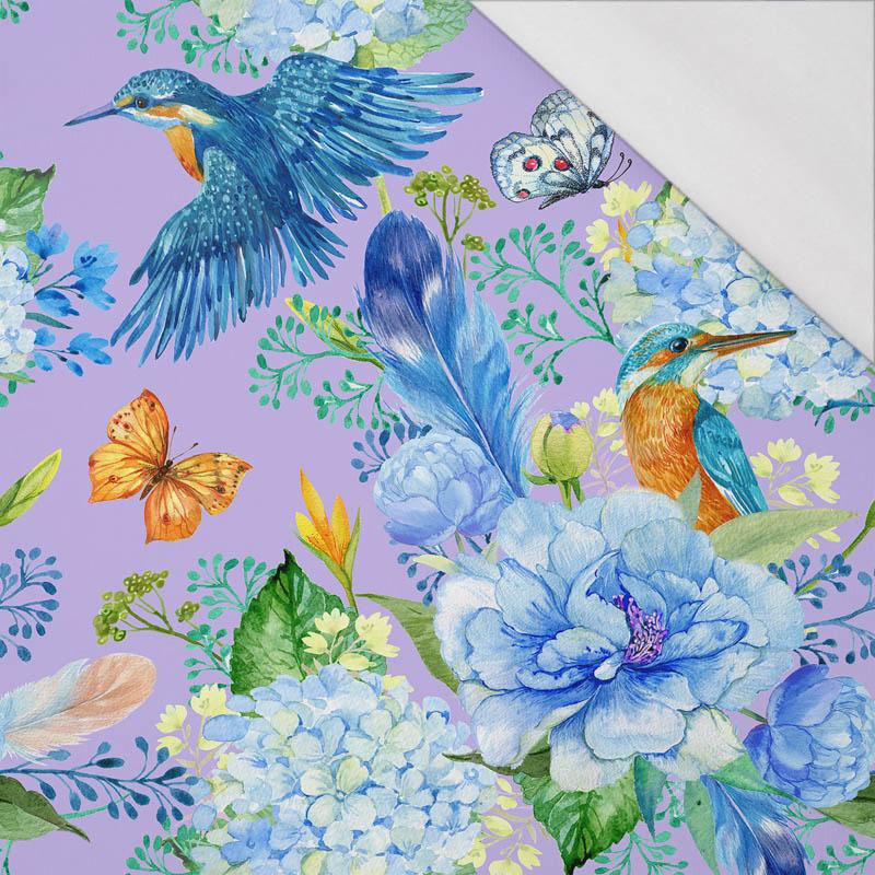 KINGFISHERS AND LILACS (KINGFISHERS IN THE MEADOW) / lilac - single jersey with elastane 