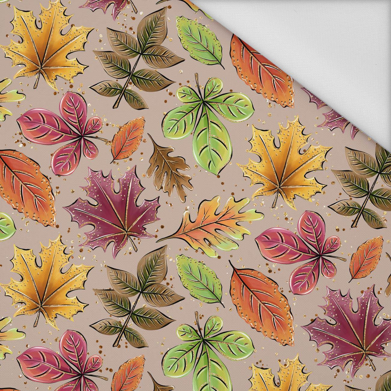 COLORFUL LEAVES MIX / beige (GLITTER AUTUMN) - Waterproof woven fabric