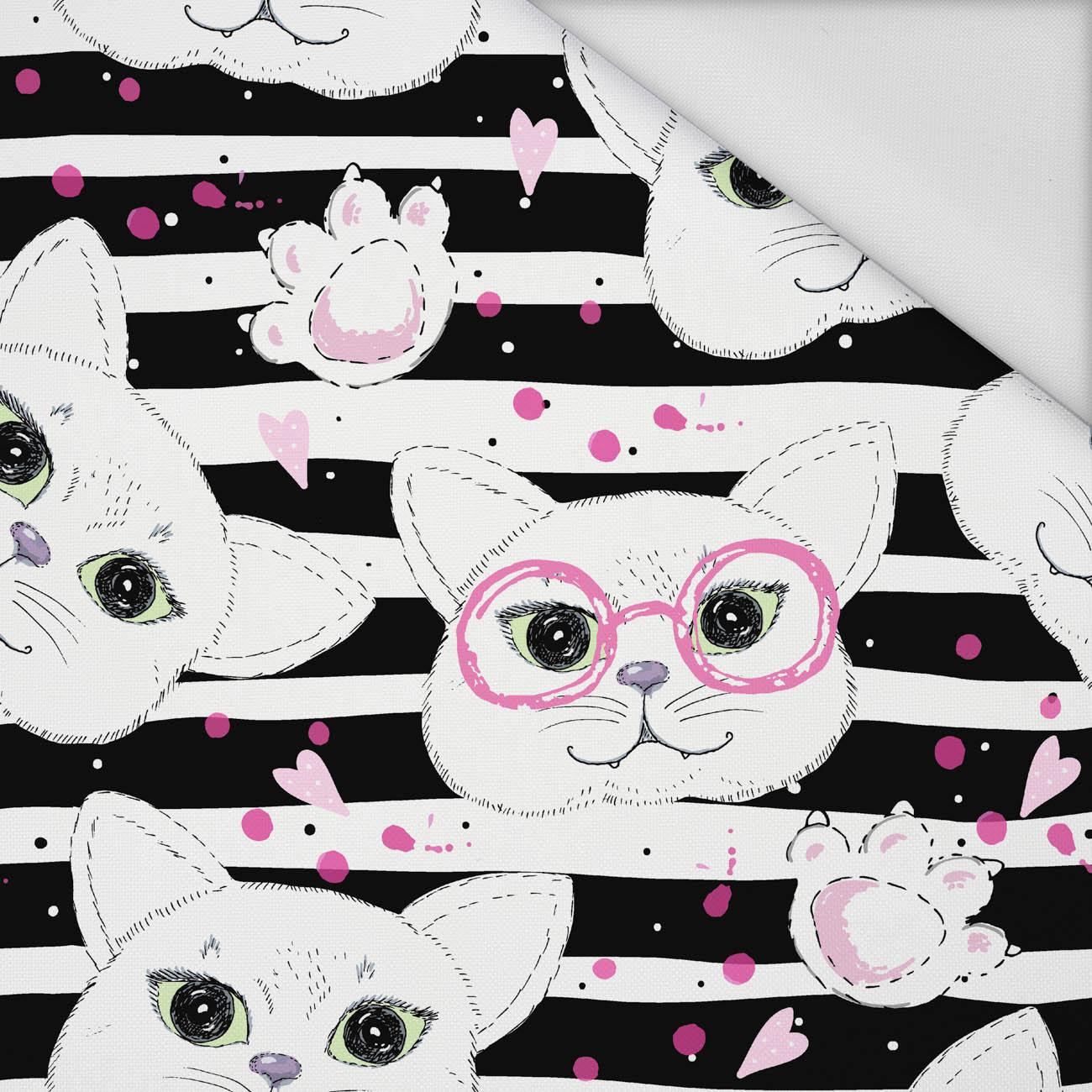 CATS IN GLASSES / pink  - Waterproof woven fabric