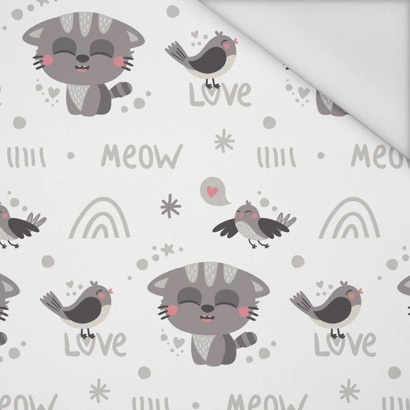 CATS AND SPARROWS (CATS WORLD) / white - Waterproof woven fabric
