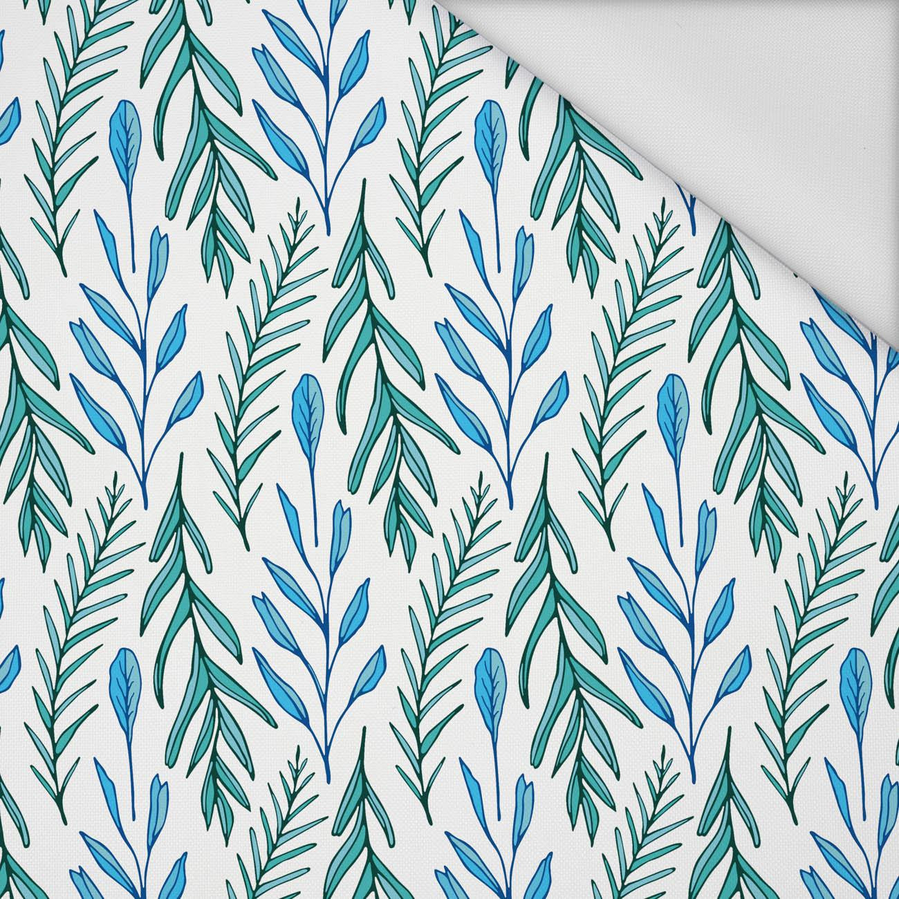 BLUE LEAVES pat. 3 / white - Waterproof woven fabric