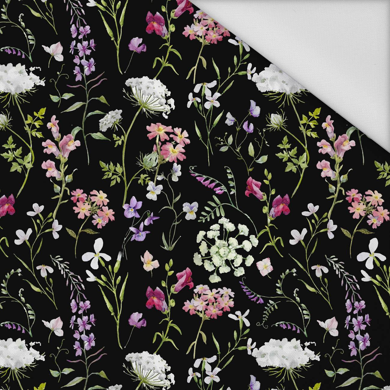 PASTEL FLOWERS / black - Waterproof woven fabric