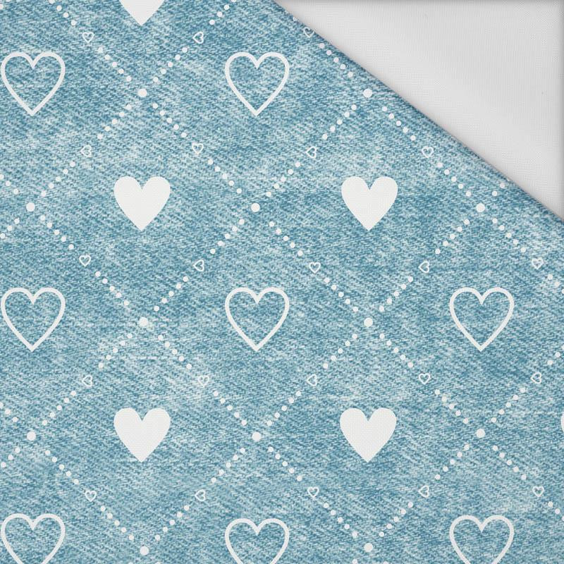 HEARTS AND RHOMBUSES / vinage look jeans (sea blue) - Waterproof woven fabric