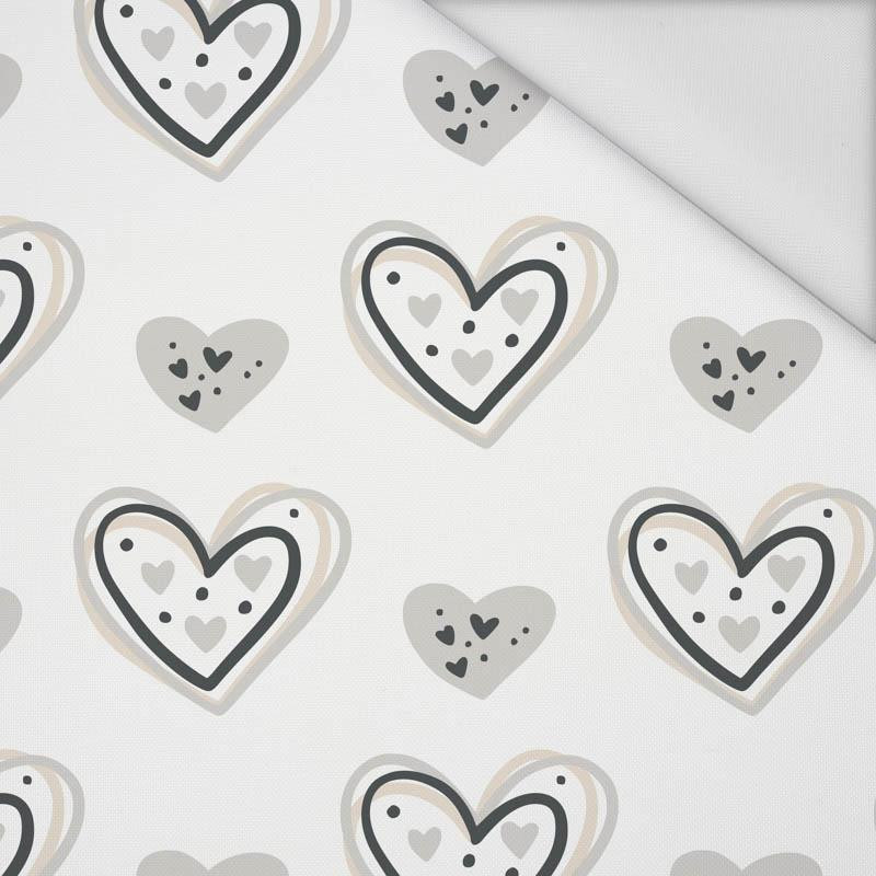 HEARTS (CONTOUR) pat. 3 / white (RAINBOWS AND HEARTS) - Waterproof woven fabric