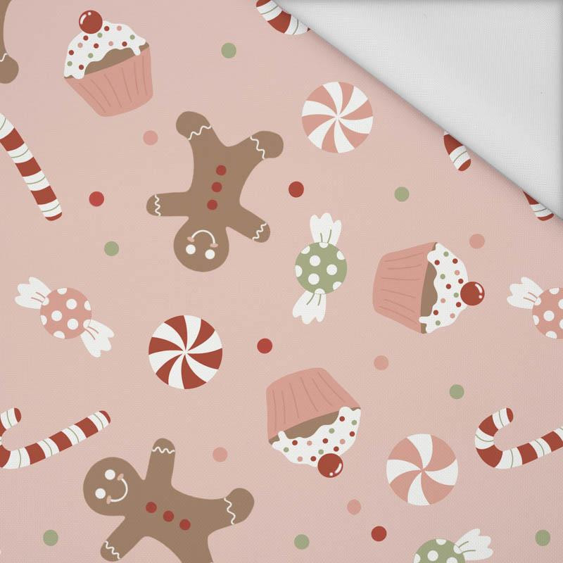 CHRISTMAS CANDIES (CHRISTMAS GINGERBREAD) / dusky pink - Waterproof woven fabric