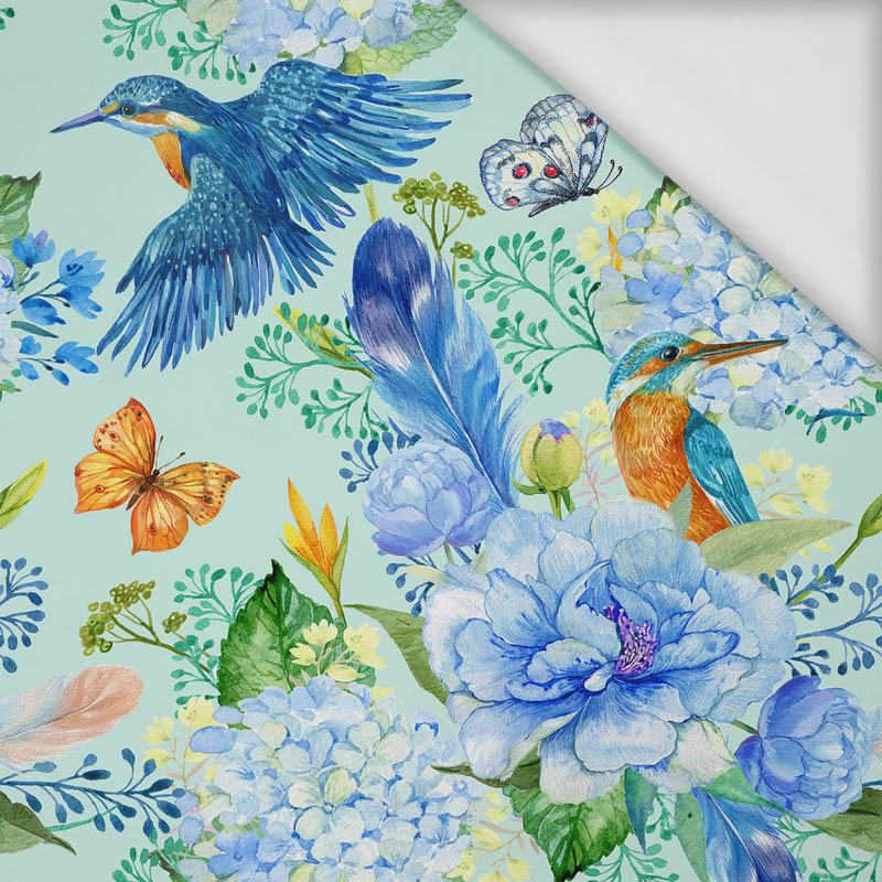 KINGFISHERS AND LILACS (KINGFISHERS IN THE MEADOW) / light blue - Viscose jersey
