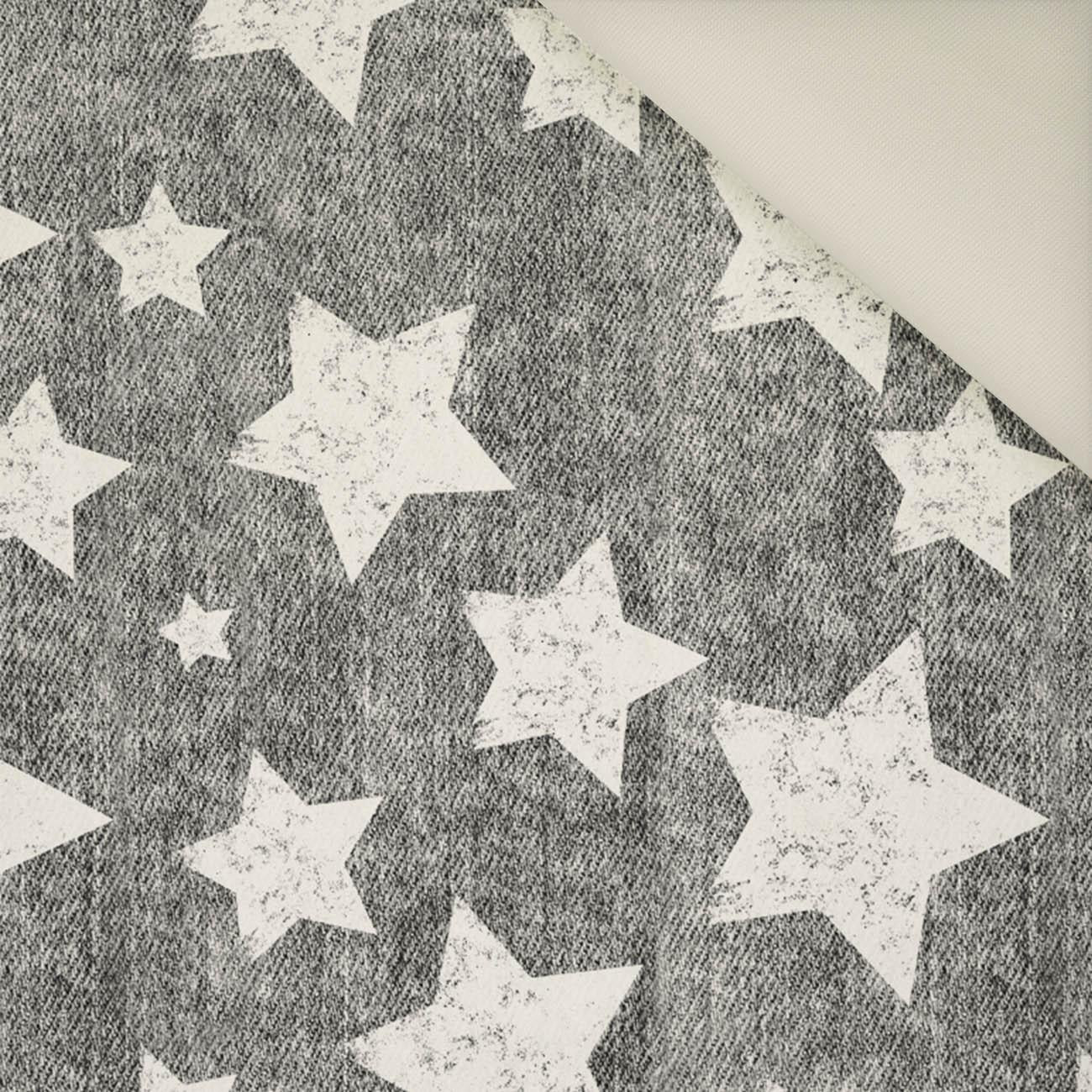 50cm WHITE STARS / vinage look jeans (grey)- Upholstery velour 