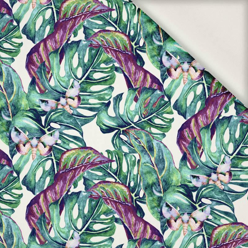 MINI LEAVES AND INSECTS PAT. 5 (TROPICAL NATURE) / white - viscose woven fabric