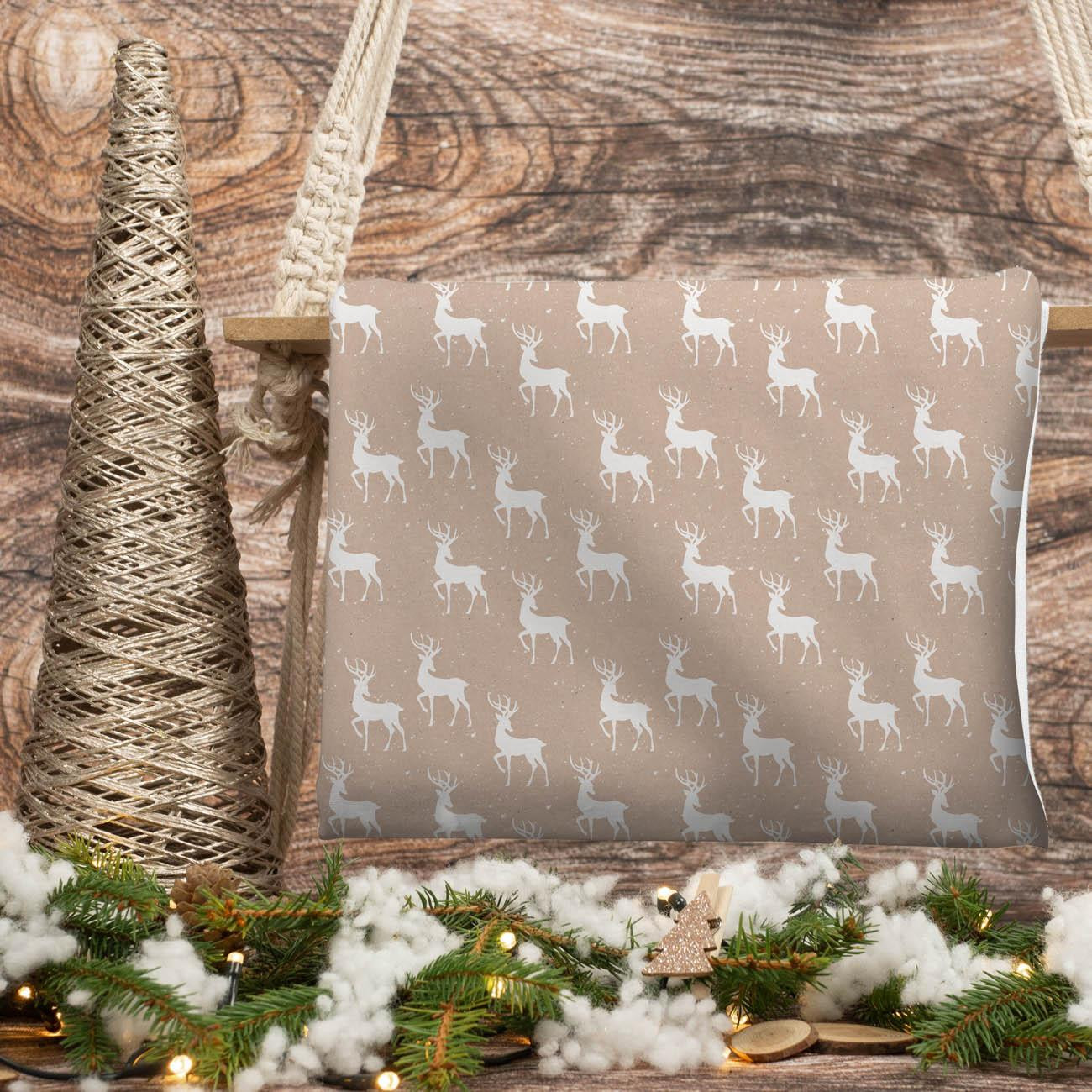 WHITE DEERS (WHITE CHRISTMAS) - looped knit fabric