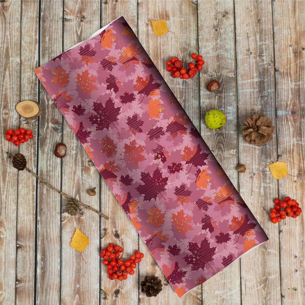 PINK LEAVES (GLITTER AUTUMN) - looped knit fabric