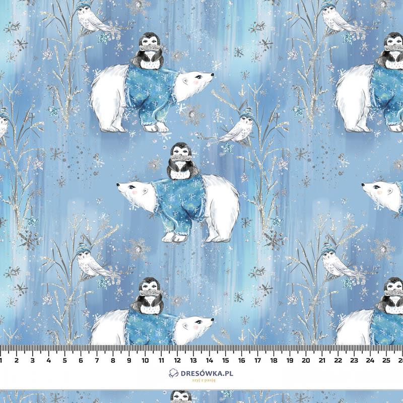 PENGUINS ON BEARS / light blue (ENCHANTED WINTER) - Cotton woven fabric