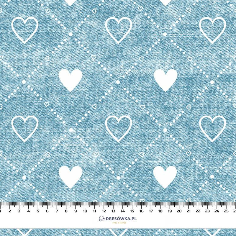 HEARTS AND RHOMBUSES / vinage look jeans (sea blue) - Waterproof woven fabric