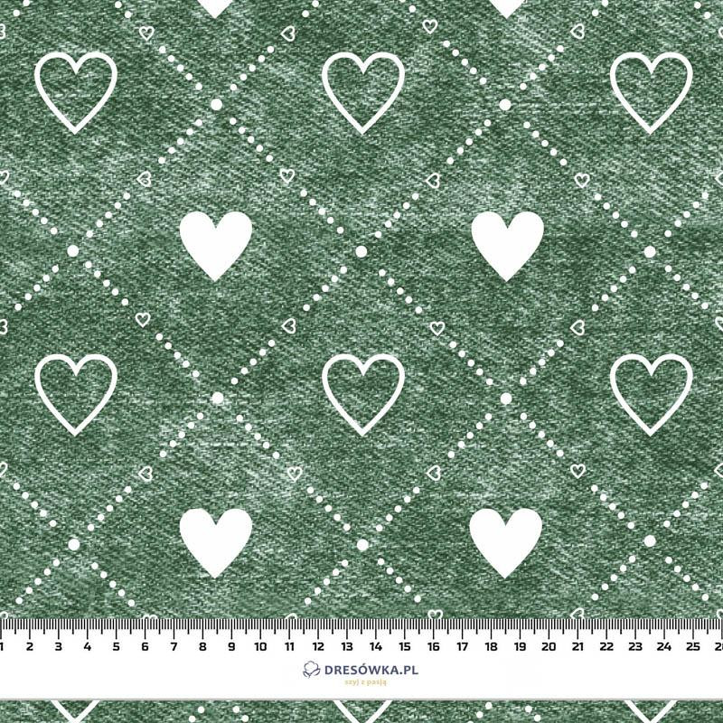 HEARTS AND RHOMBUSES / vinage look jeans (bottle green) - Cotton woven fabric