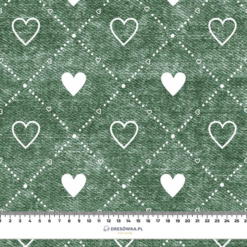 HEARTS AND RHOMBUSES / vinage look jeans (bottle green) - Waterproof woven fabric