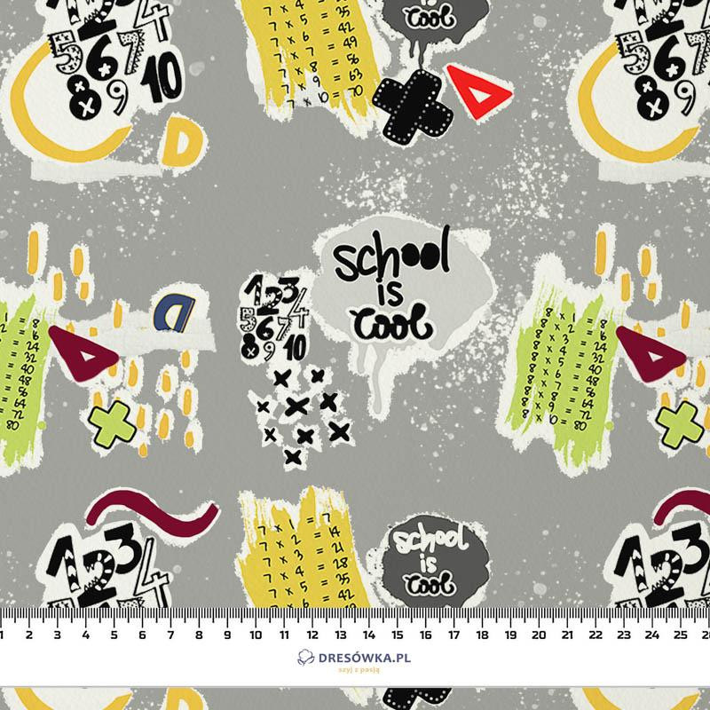 SCHOOL IS COOL / grey (SCHOOL DRAWINGS) - Cotton woven fabric