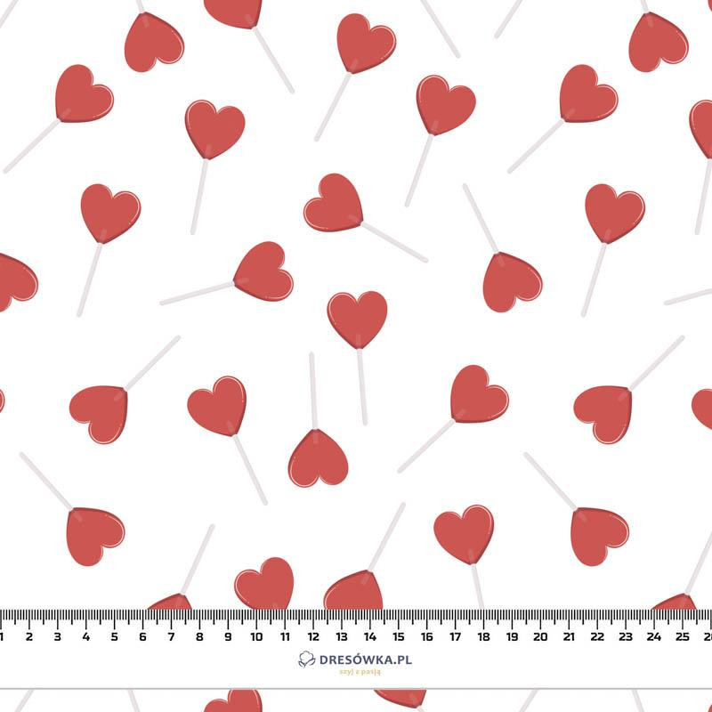 HEARTS (LOLLIPOPS) / white (BEARS IN LOVE) - Waterproof woven fabric