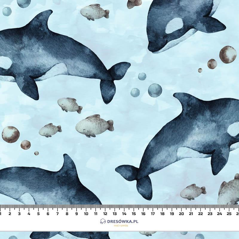 ORCAS (THE WORLD OF THE OCEAN) / CAMOUFLAGE pat. 2 (light blue) - brushed knit fabric with teddy / alpine fleece