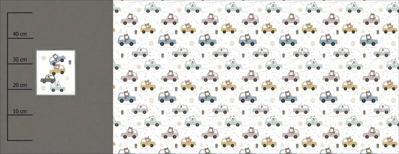 COLORFUL CARS / grey (CITY BEARS) - SINGLE JERSEY PANORAMIC PANEL 