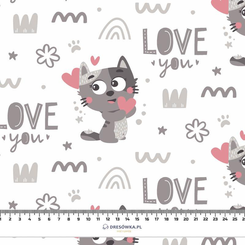 CATS / love you (CATS WORLD) / white - Waterproof woven fabric