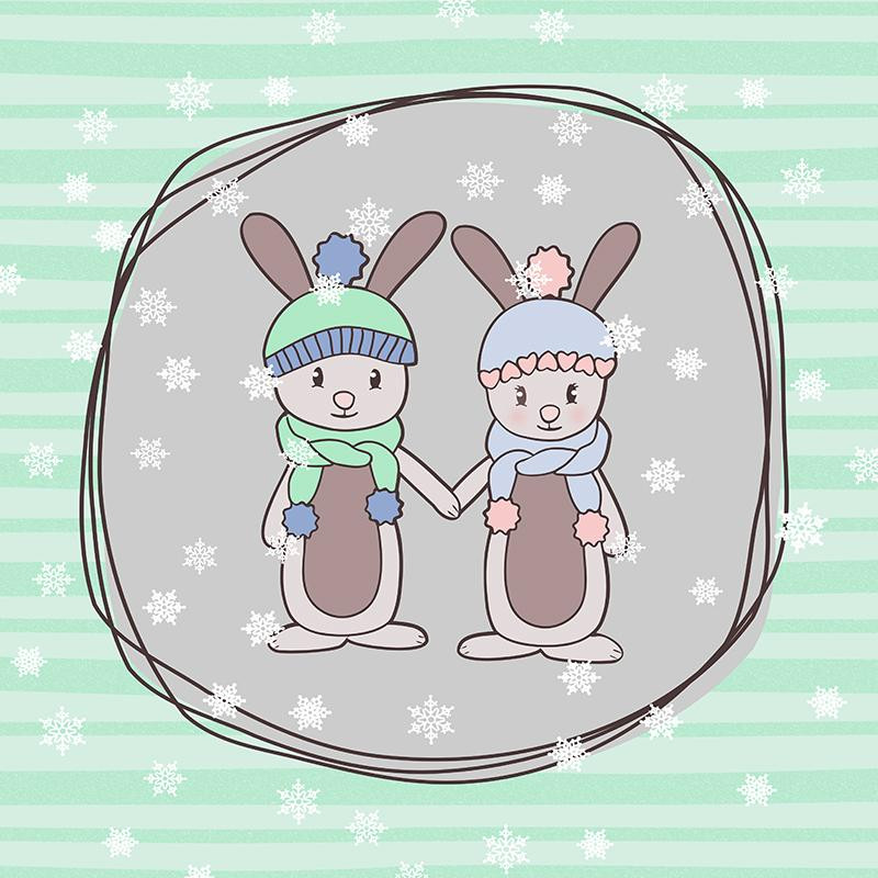 WINTER BUNNIES / mint - panel 