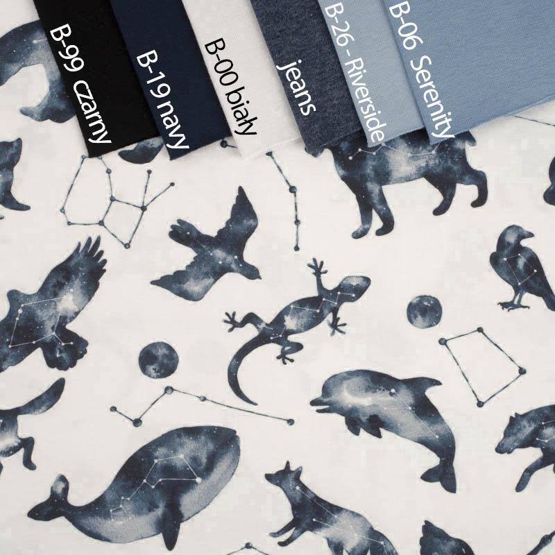 ANIMALS MIX (GALACTIC ANIMALS) / white - looped knit fabric