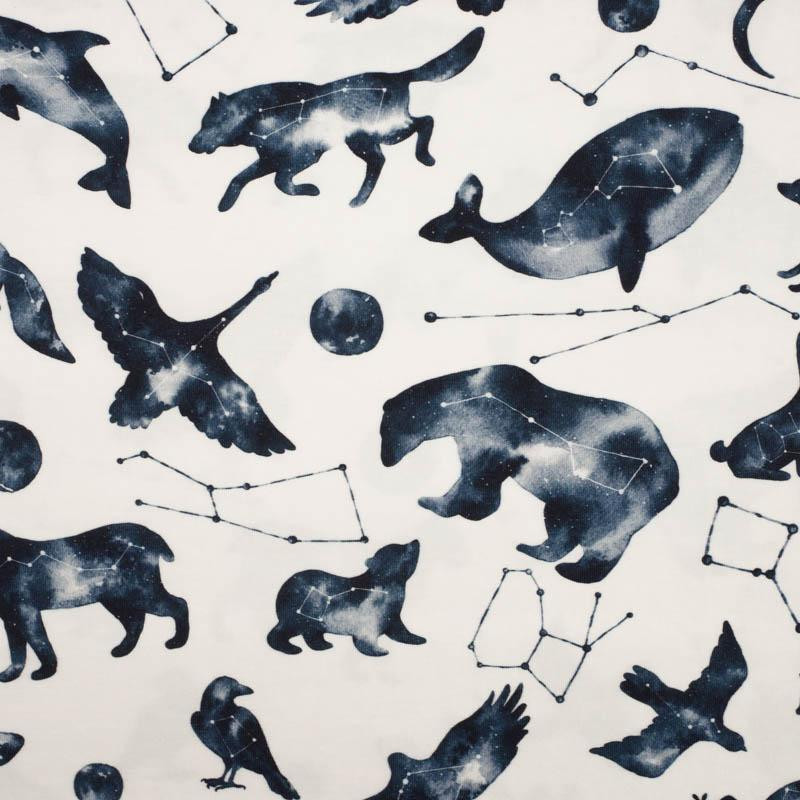 ANIMALS MIX (GALACTIC ANIMALS) / white - looped knit fabric