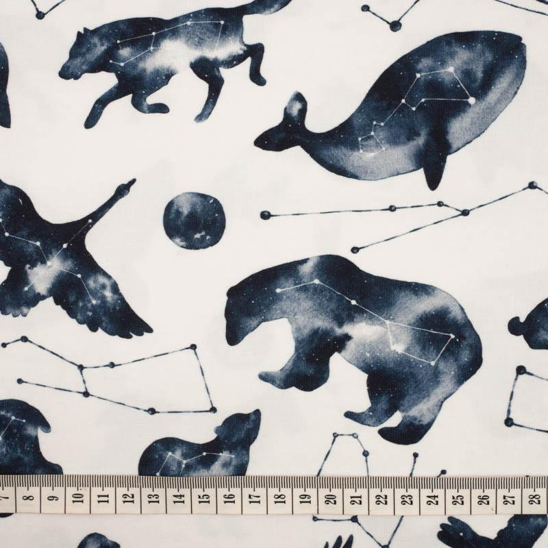 ANIMALS MIX (GALACTIC ANIMALS) / white - looped knit fabric