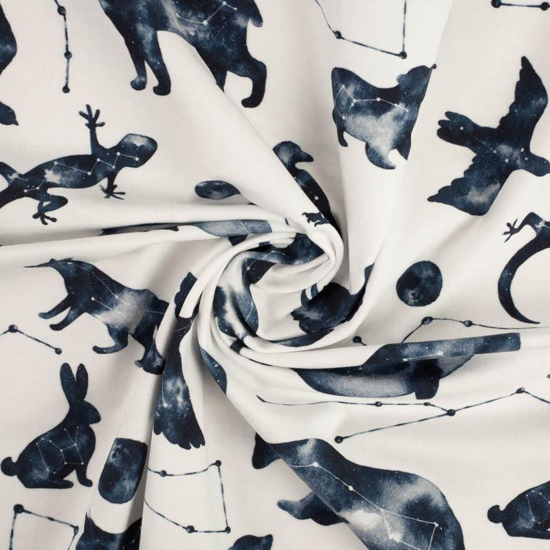 ANIMALS MIX (GALACTIC ANIMALS) / white - looped knit fabric