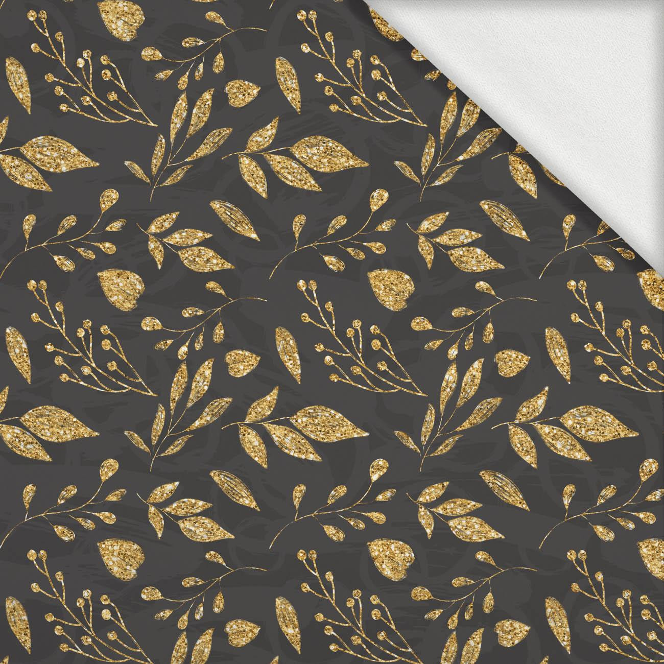 LEAVES pat. 11 (gold) / black  - looped knit fabric with elastane