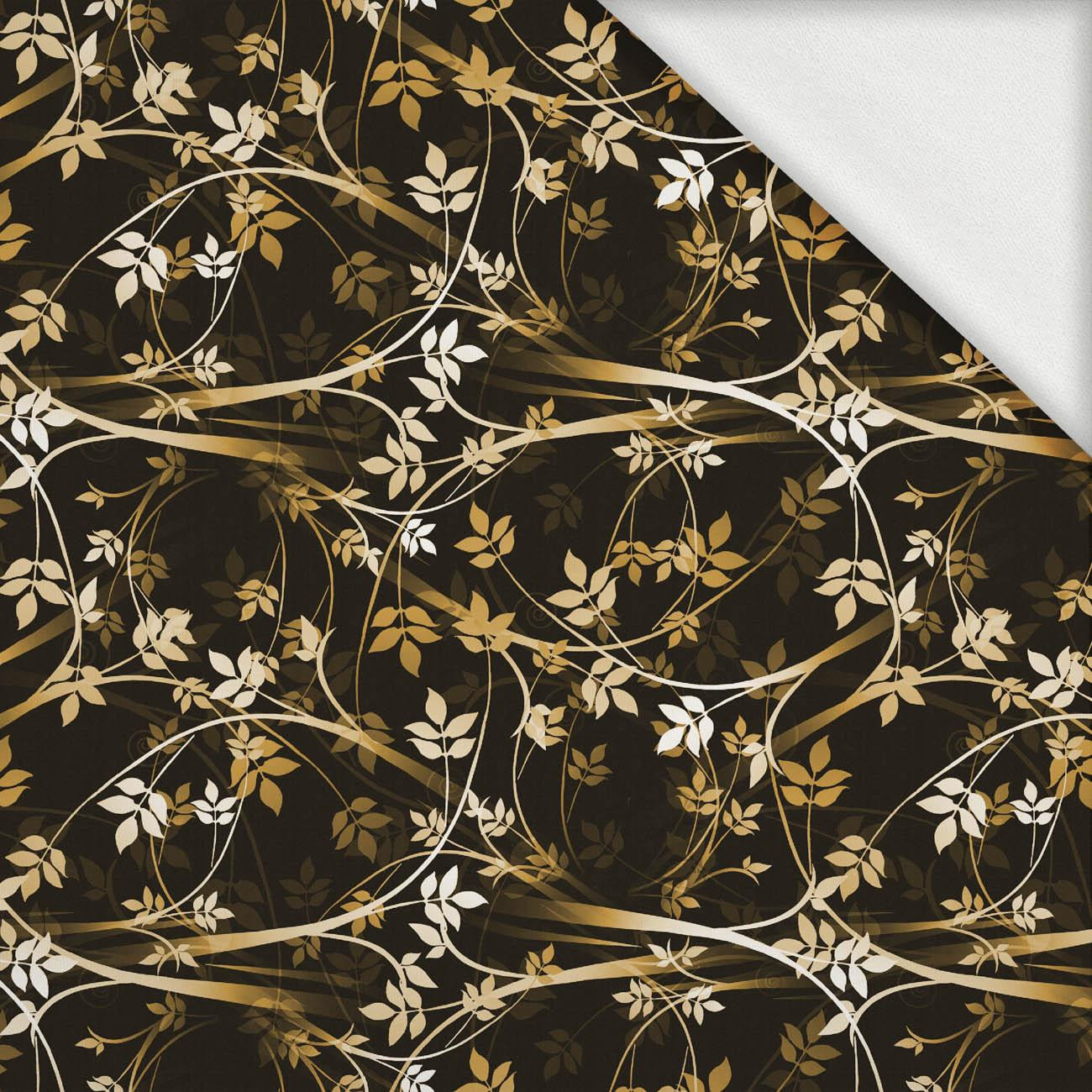 LEAVES pat. 2 (gold) / black  - looped knit fabric with elastane