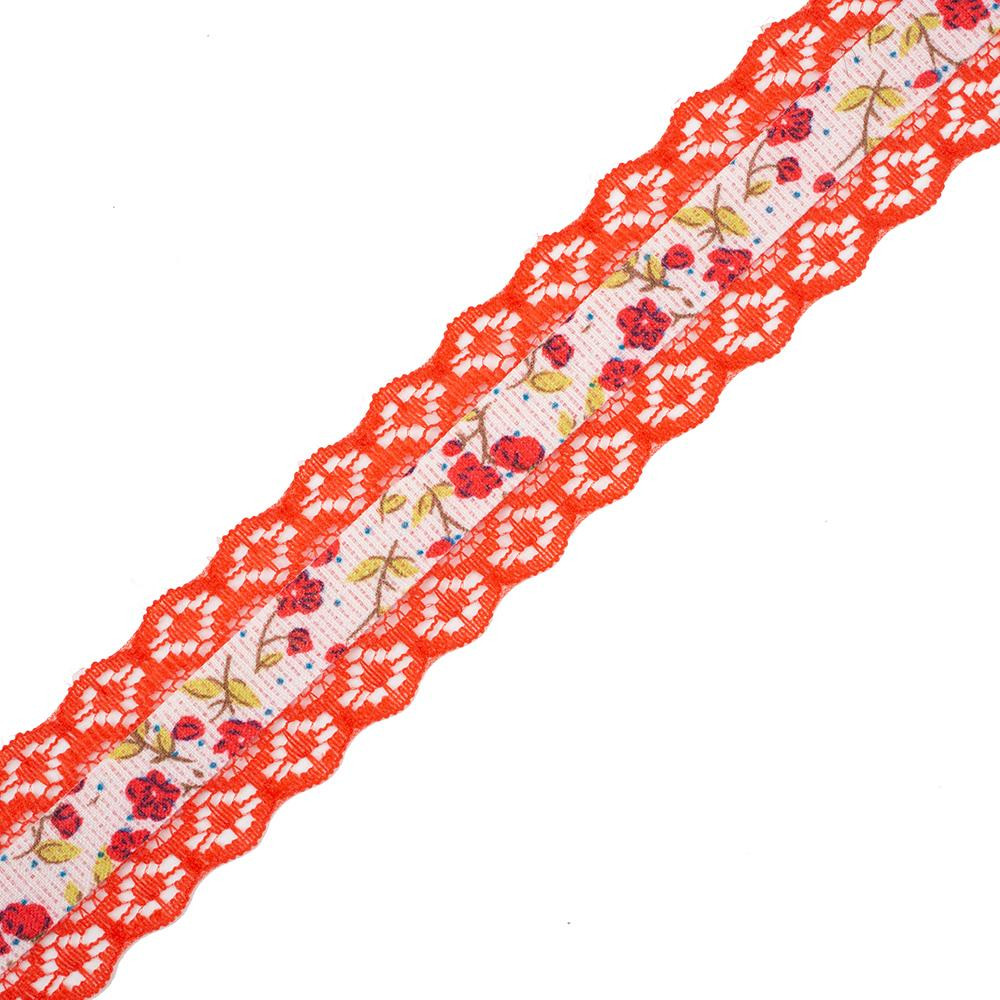 Grosgrain ribbon with lace 25 mm - red