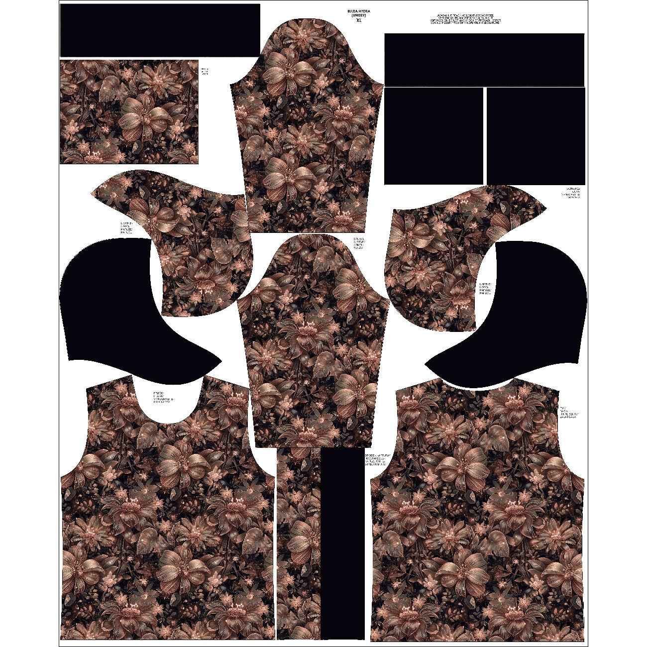HYDROPHOBIC HOODIE UNISEX - FLOWERS PAT.10/ Mocha Mousse - sewing set