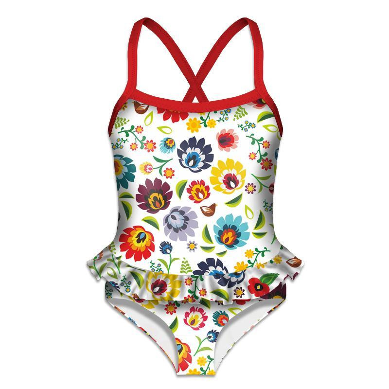 Girl's swimsuit (98-104) - LOWICZ FOLKLORE / white 