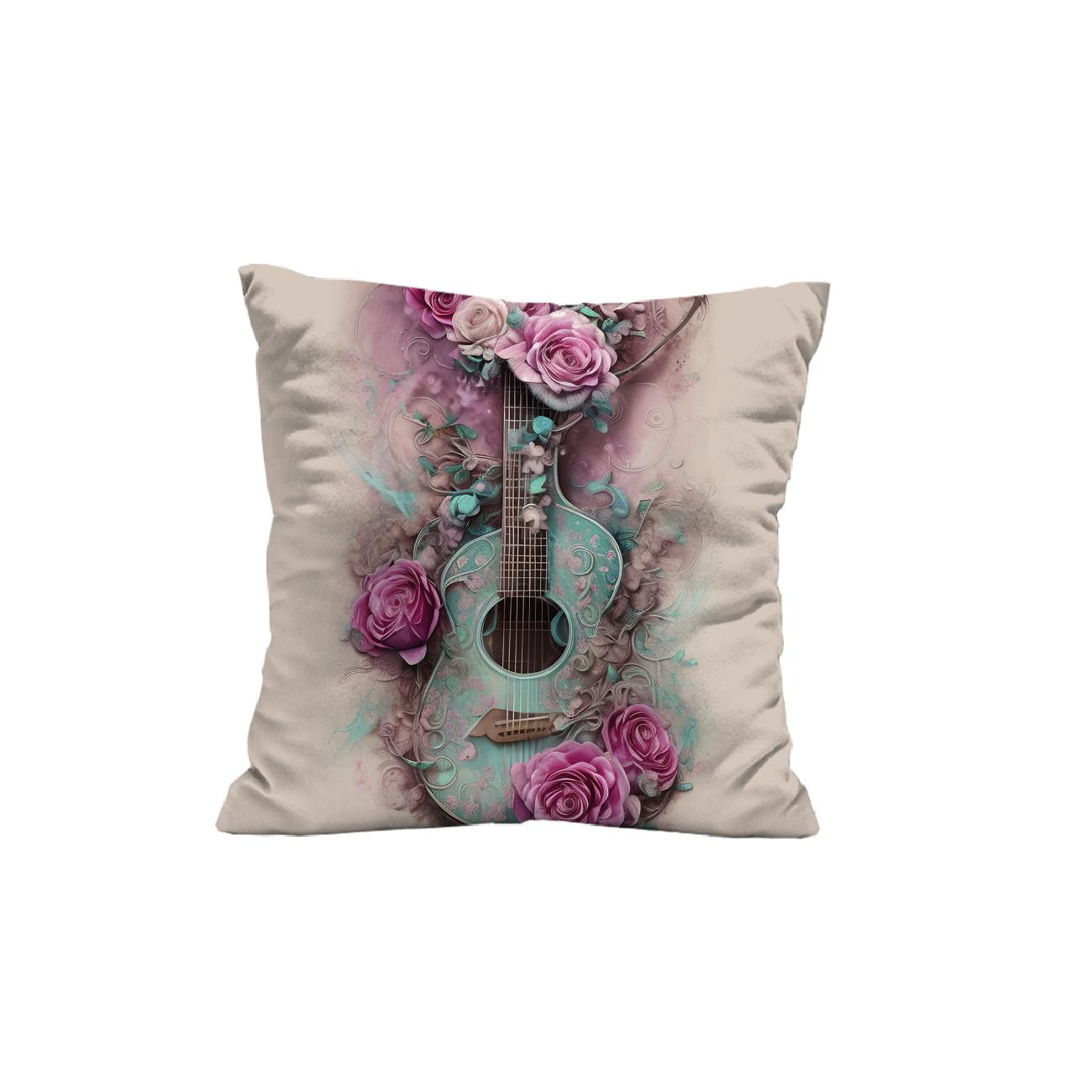 PILLOW 45X45 - GUITAR WITH ROSES - Cotton woven fabric - sewing set