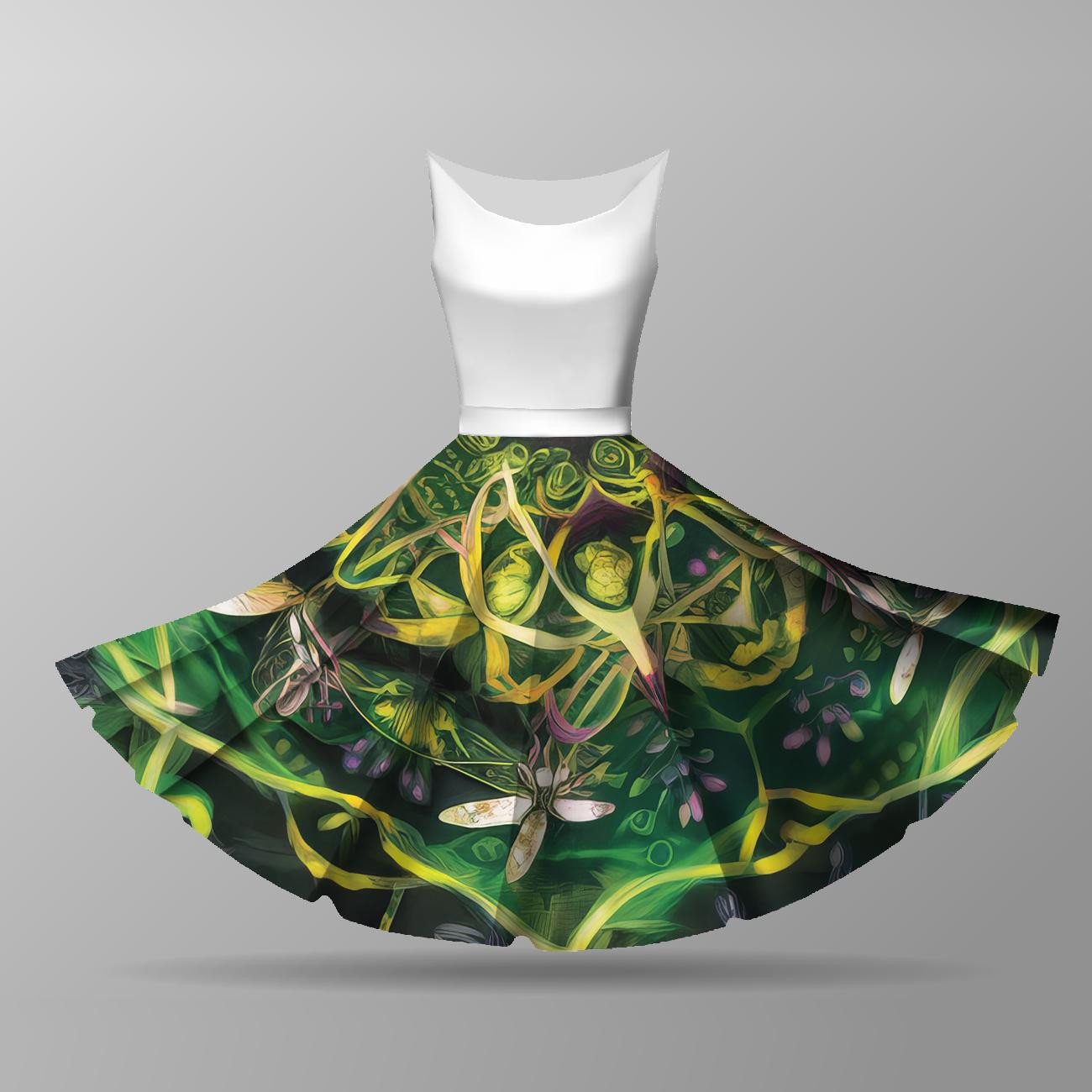 GREEN FLORAL - circle skirt panel