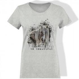 WOMEN’S T-SHIRT S - BE BEAUTIFUL (BE YOURSELF) / melange light grey - single jersey 