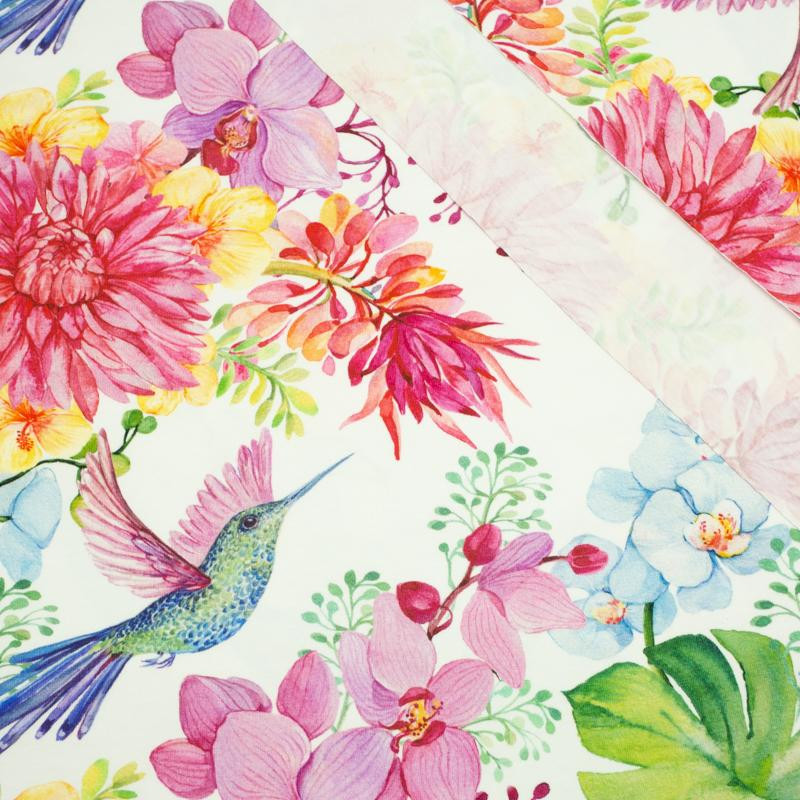 HUMMINGBIRDS AND FLOWERS - single jersey with elastane TE210