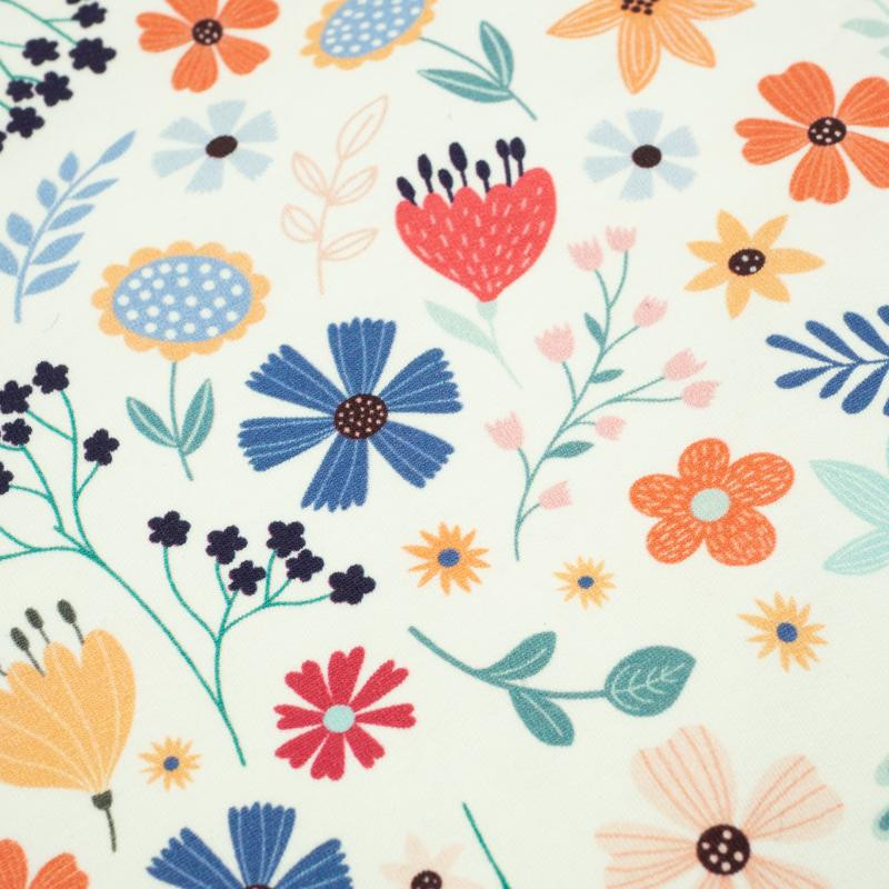 COLORFUL FLOWERS / vanilla - single jersey with elastane TE210