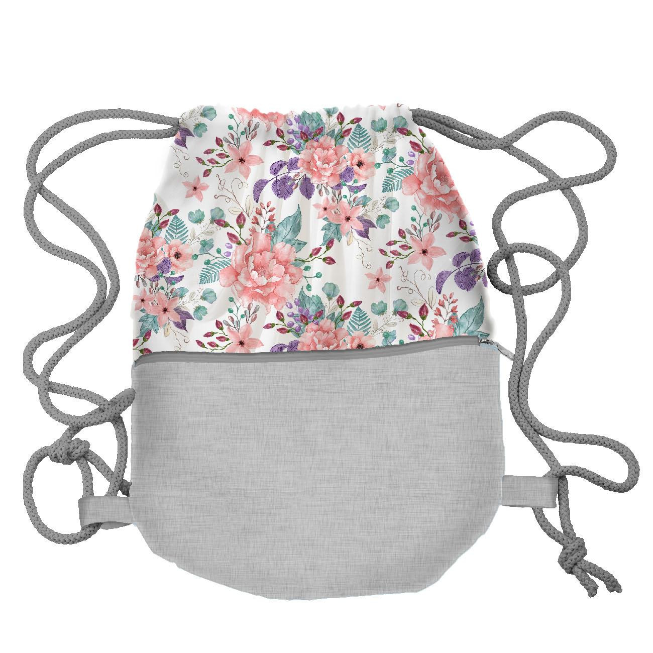 GYM BAG WITH POCKET - WILD ROSE FLOWERS PAT. 1 (BLOOMING MEADOW) - sewing set